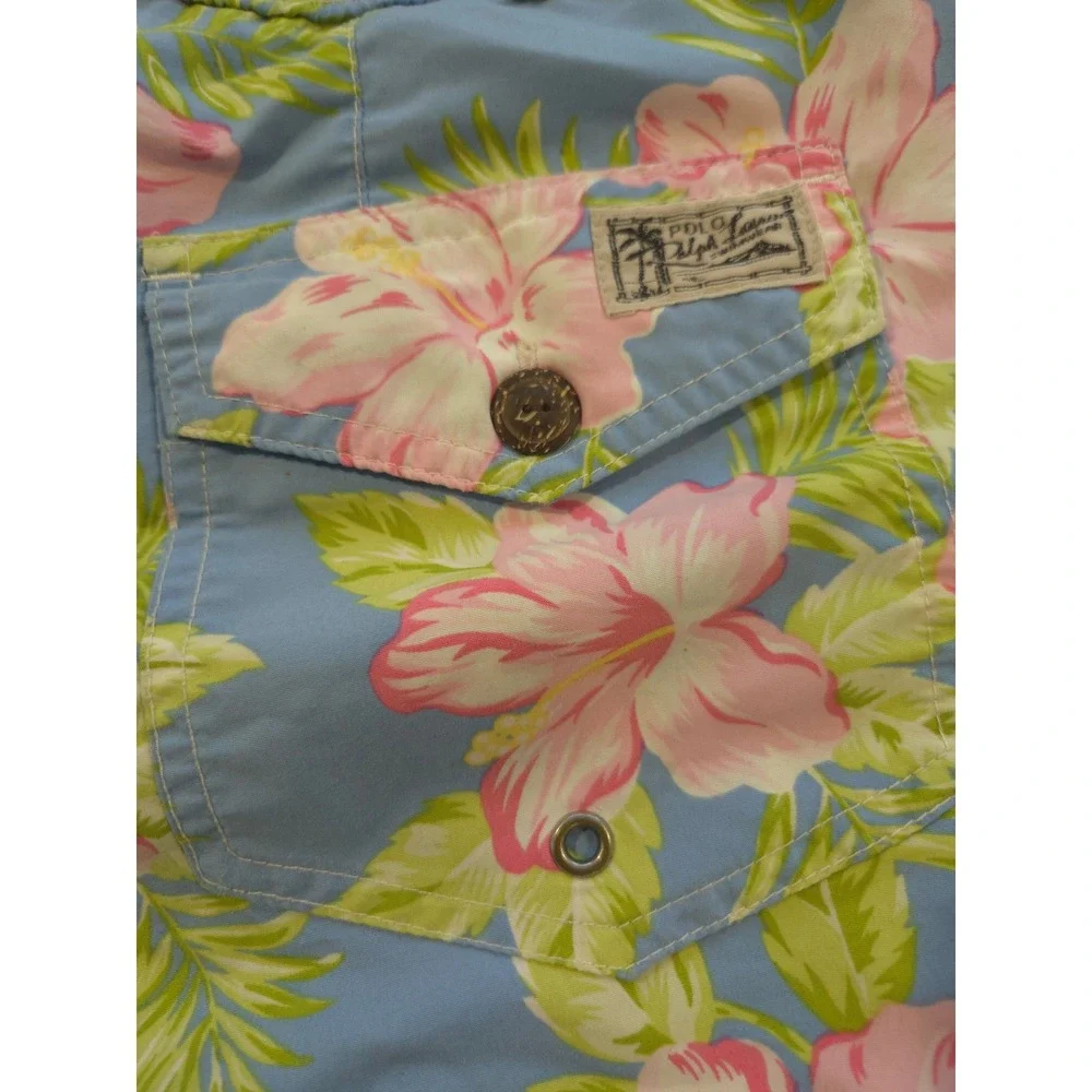 Polo Ralph Lauren Mens XL Blue Pink Hibiscus Floral Tropical Swim Trunks Shorts